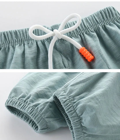 Unisex kids cotton summer pants, olive green, with drawstring waist, adjustable and stylish