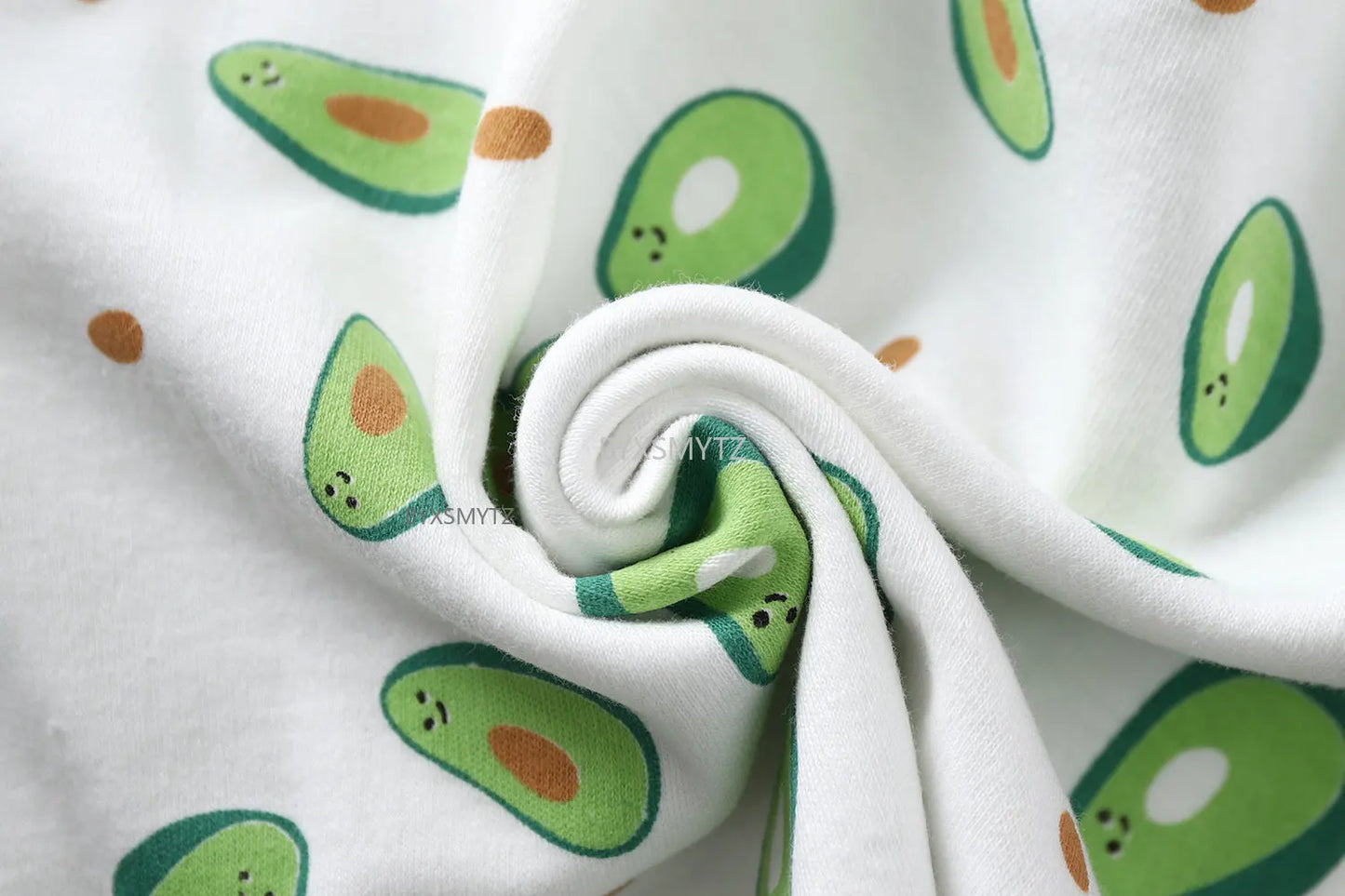 Kids' cartoon sleepwear: close-up of collar and cuffs on a soft cotton pajama top