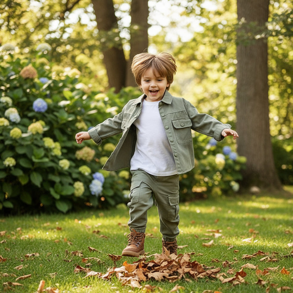 Unisex kids' cotton pants and long-sleeve top outfit set in a solid color for comfortable playwear.