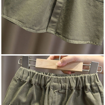Toddler's cozy cotton two-piece outfit, including a comfortable top and elastic waist pants for active kids.