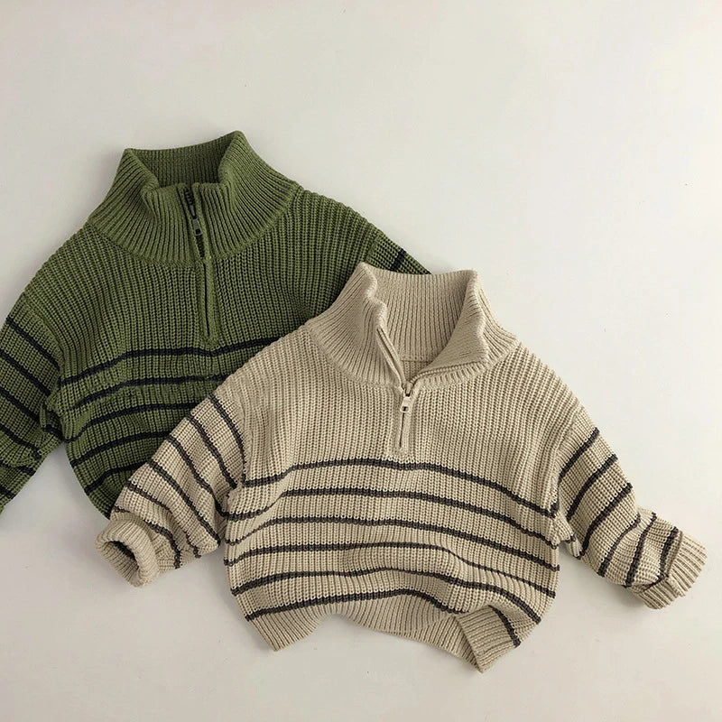 Unisex kids cotton zipper sweater in light blue, perfect for easy dressing and autumn wear