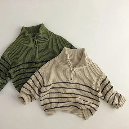 Unisex kids cotton zipper sweater in light blue, perfect for easy dressing and autumn wear