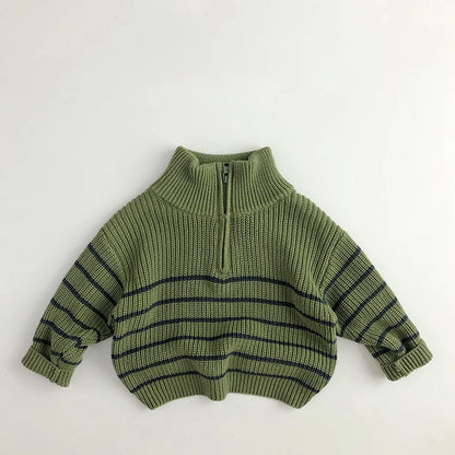Toddler wearing a yellow cotton zipper sweater, demonstrating easy wear and unisex style