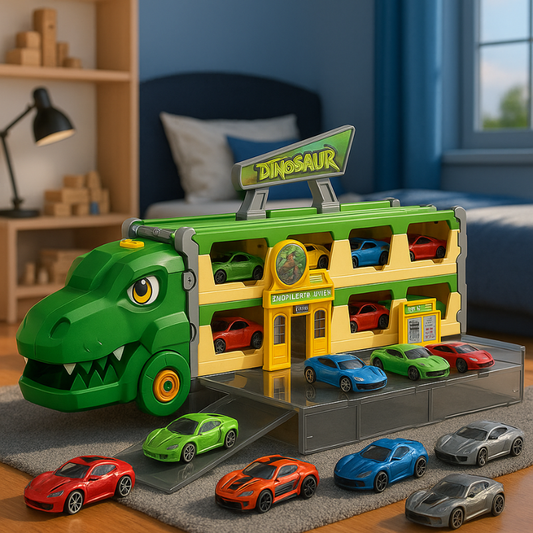 Unisex Kids Dino & Truck Adventure Play Set, vibrant green dinosaur car carrier, for toddlers 3-8.