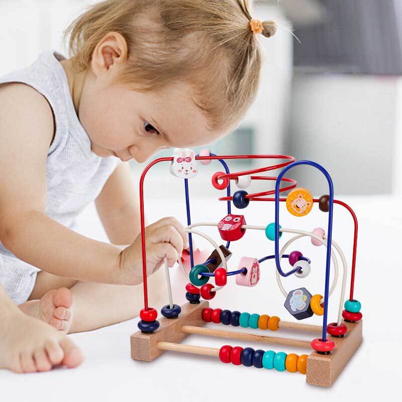 Unisex kids early learning wooden bead maze puzzle toy, colorful, for fine motor skills