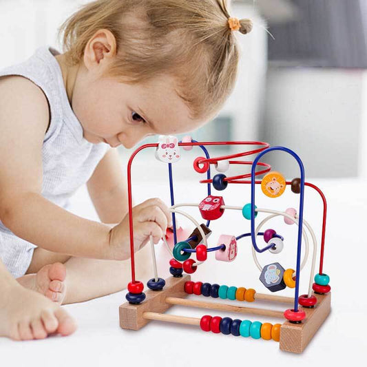 Unisex kids early learning wooden bead maze puzzle toy, colorful, for fine motor skills