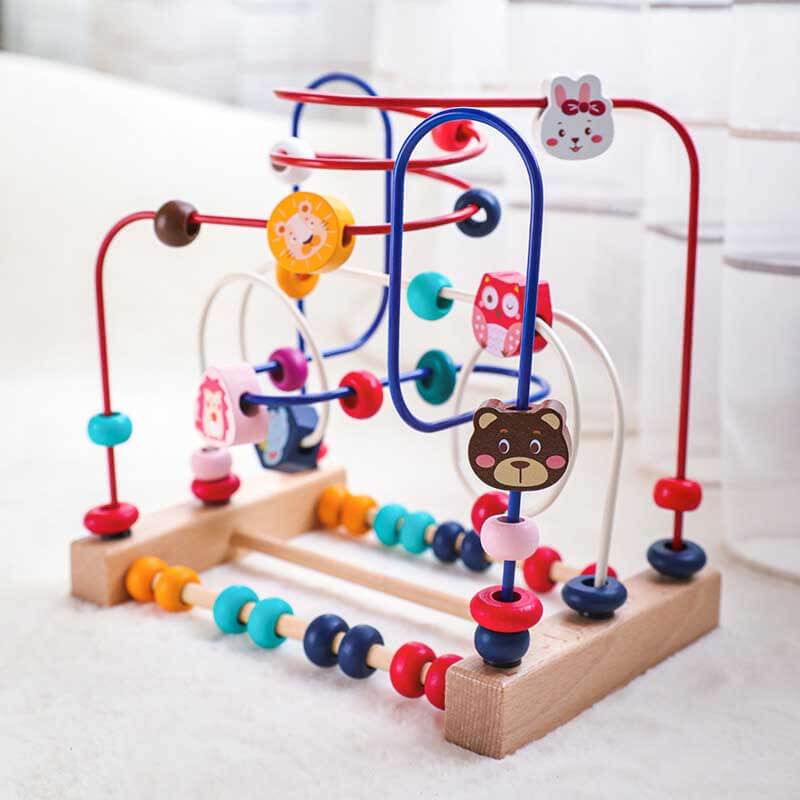 Durable wooden bead maze puzzle toy, brightly colored, a great gift for young kids