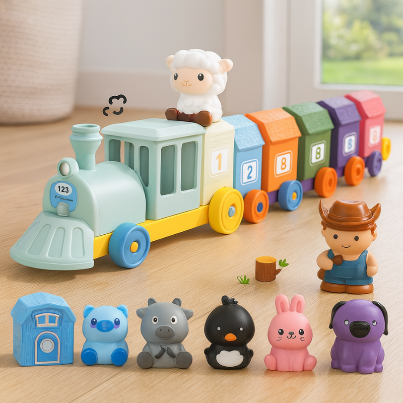 Unisex kids educational animal train toy set, colorful, for motor skills and learning play