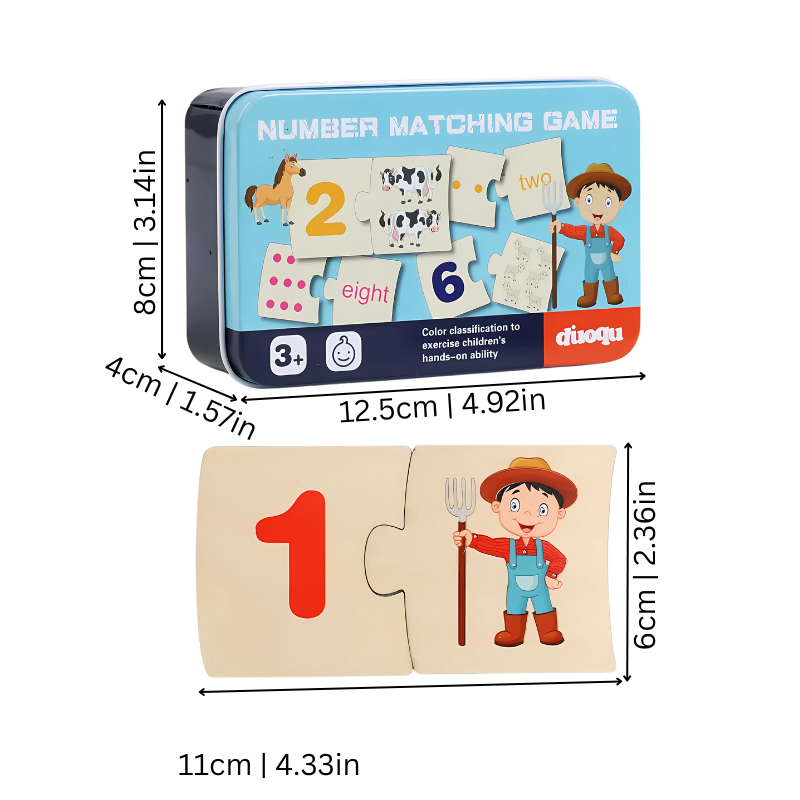 Close-up of kids number matching game pieces, educational toy for early learning and problem solving