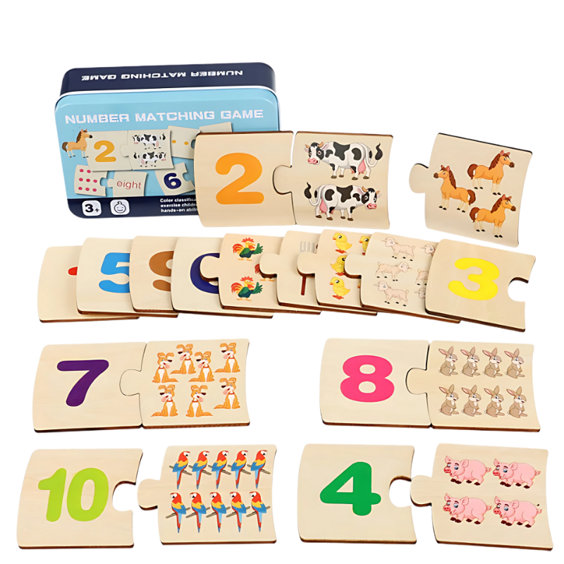 Child's hands playing with number matching game, Montessori educational toy for kids focus and learning