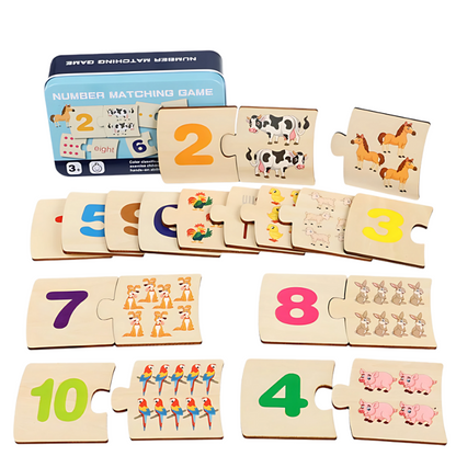 Child's hands playing with number matching game, Montessori educational toy for kids focus and learning