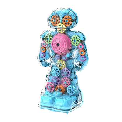 Baby-safe electric gear robot toy, promoting fine motor skills with its engaging lights, sounds, and moving parts.
