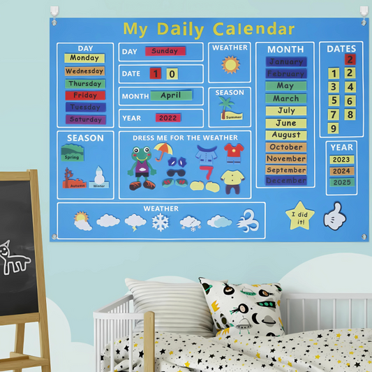 Unisex kids felt interactive learning calendar, toddler activity, screen-free educational toy for early development