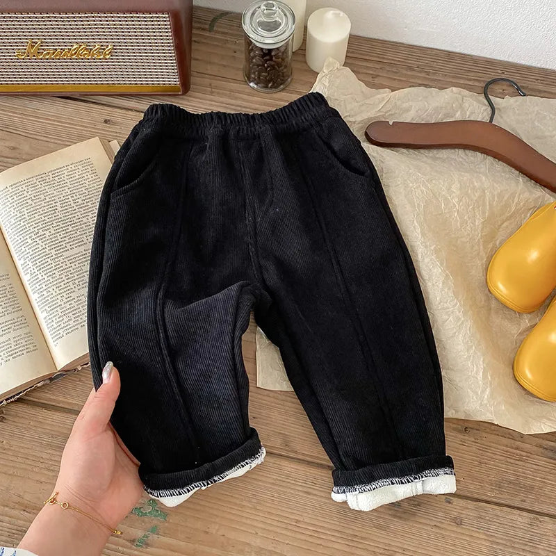 Unisex children's activewear: warm fleece-lined corduroy pants for playing