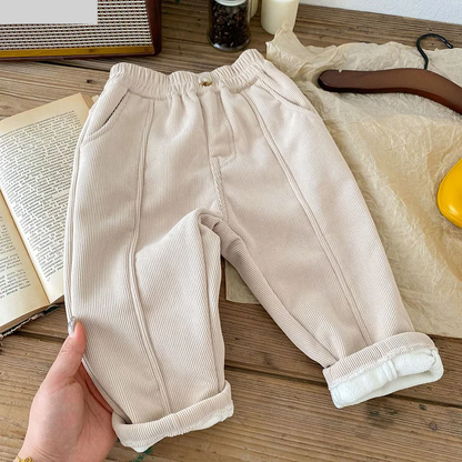 Unisex kids warm pants: fleece-lined corduroy trousers with a stylish look