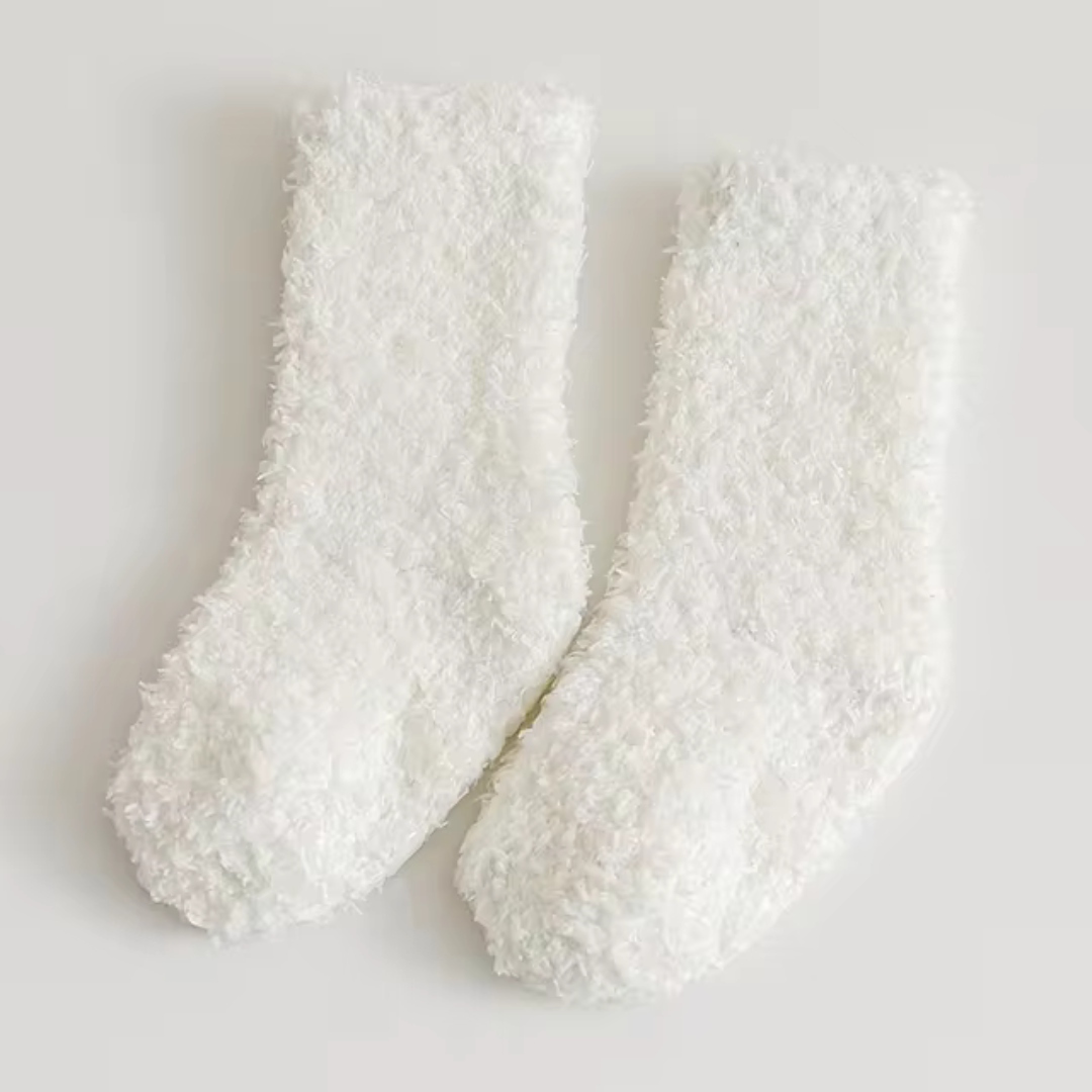 Close-up of fluffy fleece lining in kids winter socks