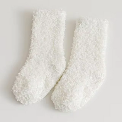 Close-up of fluffy fleece lining in kids winter socks
