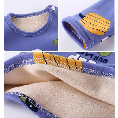 Toddler cartoon print fleece pajamas, a cozy and warm thermal set for boys and girls