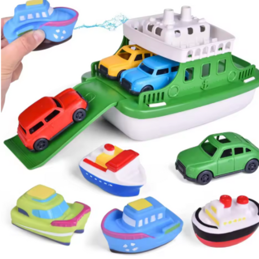 Unisex kids floating ferry and mini cars bath toy set for water fun, made from recycled plastic, BPA-free