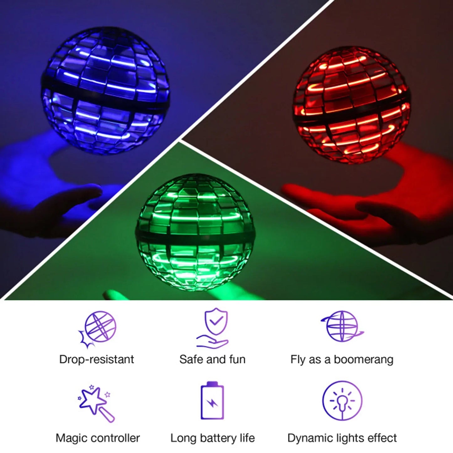 Kids' innovative flying toy, rechargeable boomerang orb, providing endless outdoor entertainment.
