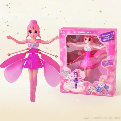 Unisex kids flying fairy doll with gesture control, featuring a pink dress and light-up wings