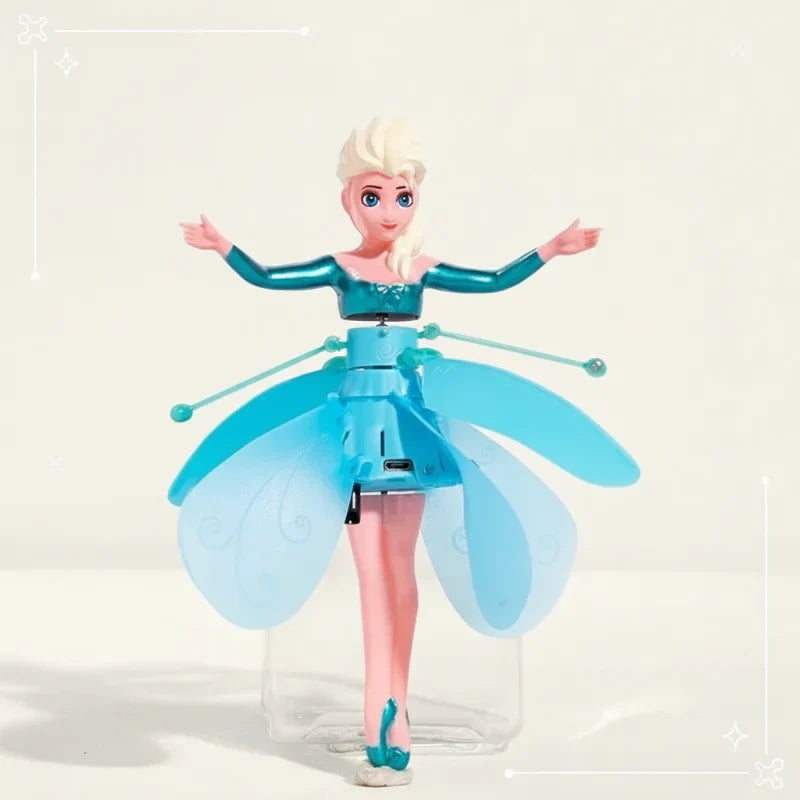 Close-up of a flying fairy doll for kids, showing intricate details and light-up features