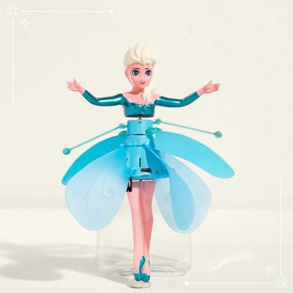 Close-up of a flying fairy doll for kids, showing intricate details and light-up features
