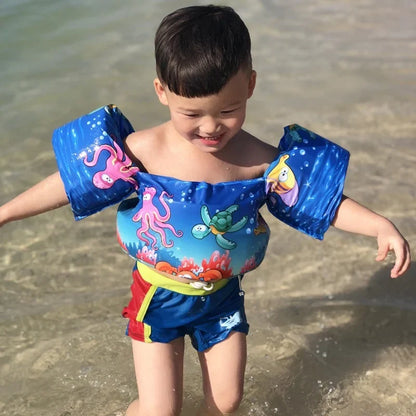 Kids pool safety foam float, green and yellow, supports swim training aid