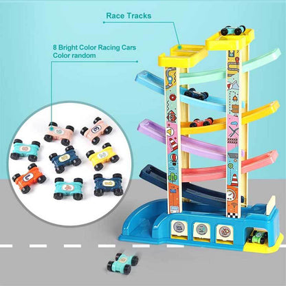 Interactive gliding car racing track for young kids, durable and safe educational toy