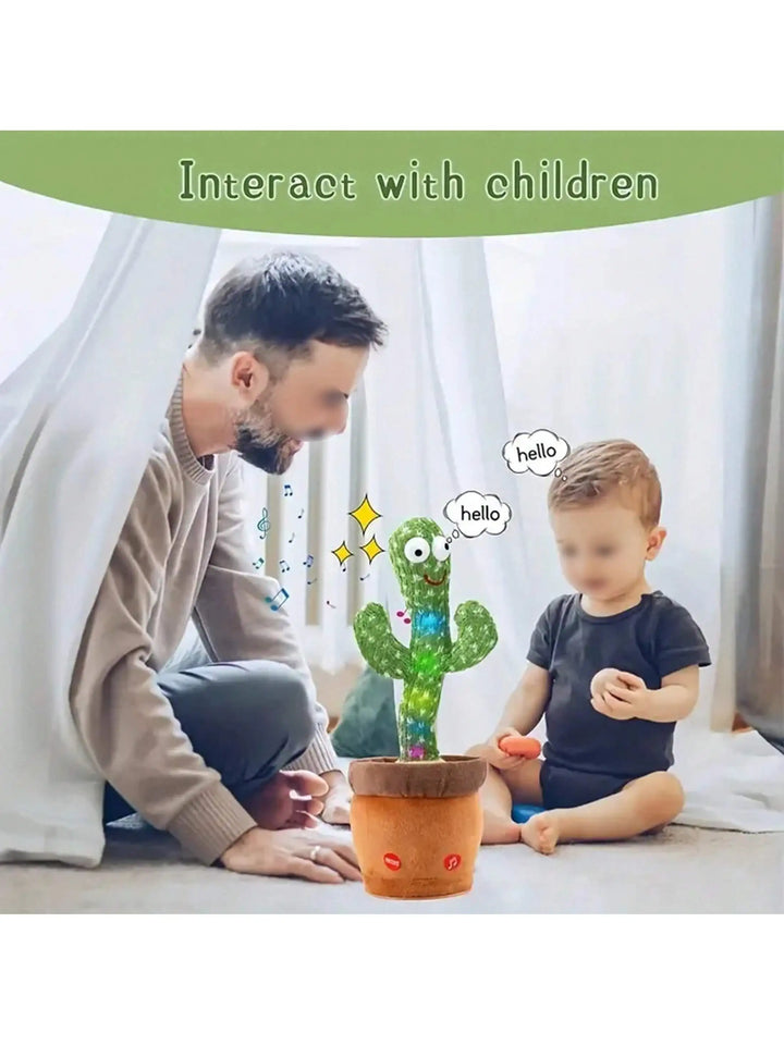 Soft green cotton interactive dancing cactus toy for toddlers & kids. Musical mimicking baby toy for play.