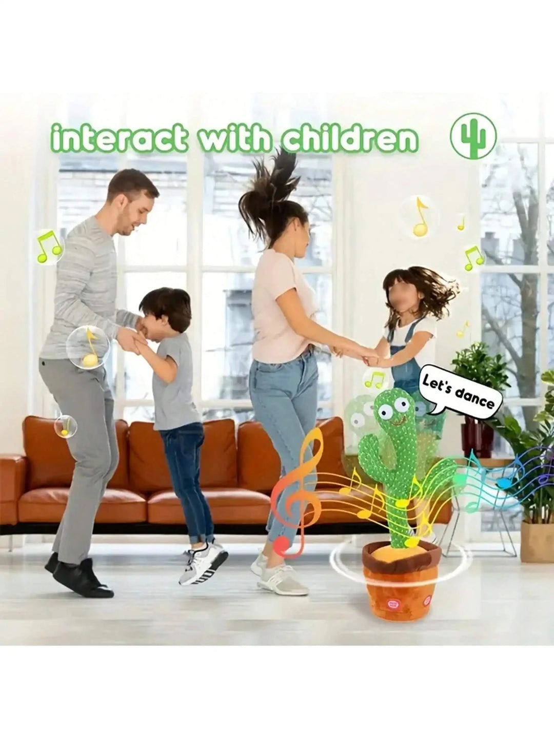 Unisex baby interactive toy: green cotton talking cactus, dances to music. Mimicking & musical fun for kids.