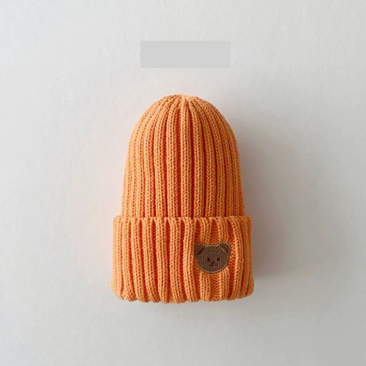 Cartoon bear embroidery knitted beanie hat, soft cotton, warm and stylish for infant boys and girls.
