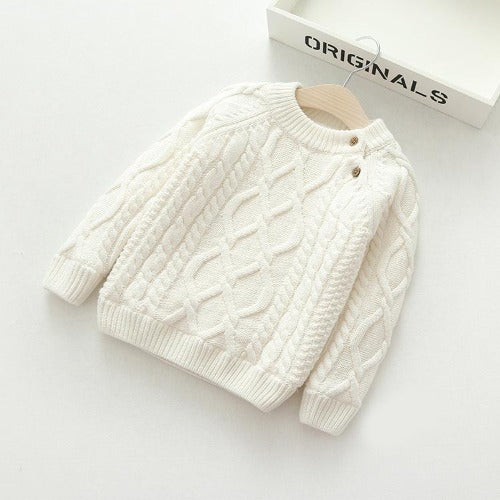 Unisex kids knitted autumn winter cardigan, button-front warm sweater for children, long sleeves