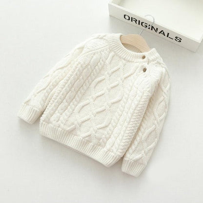 Unisex kids knitted autumn winter cardigan, button-front warm sweater for children, long sleeves