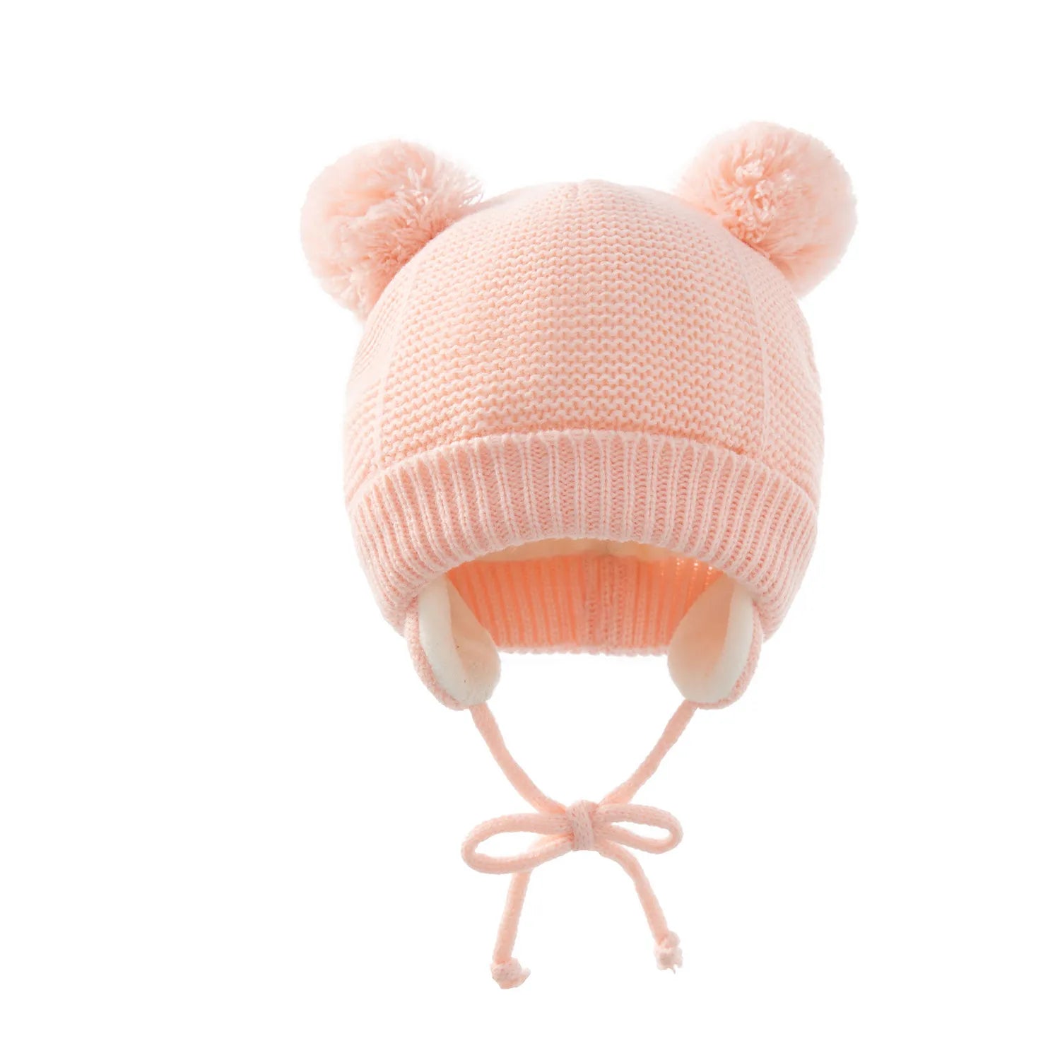 Purple knitted pompom hat and gloves set for toddlers, keeping them warm in cold weather