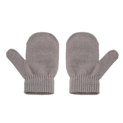 Navy blue knitted winter hat with pompom and matching gloves for unisex baby fashion