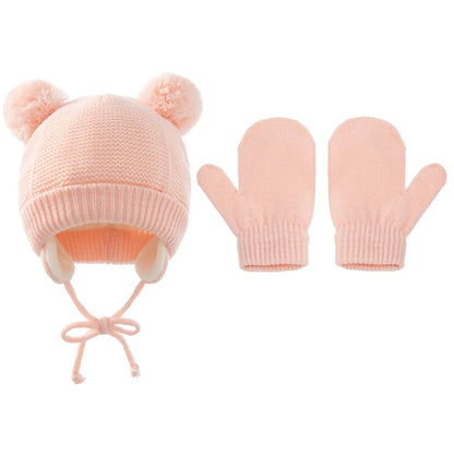 Newborn knitted hat with pompom and gloves set, providing ultimate comfort and warmth