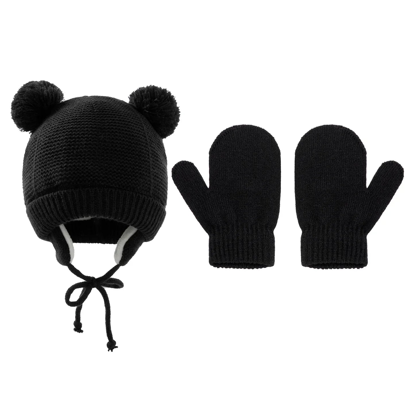 Striped knitted pompom winter hat and gloves set for unisex toddlers, stylish cold weather gear