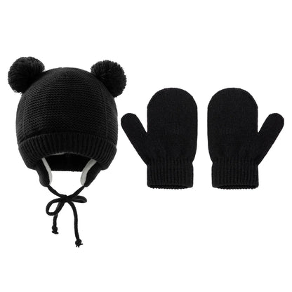 Striped knitted pompom winter hat and gloves set for unisex toddlers, stylish cold weather gear