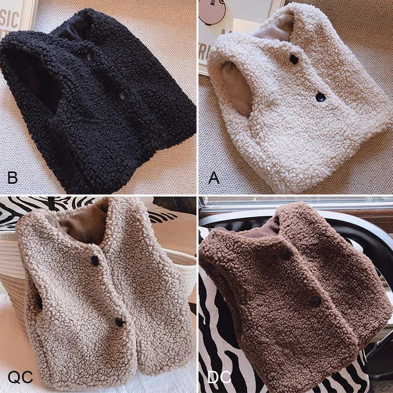 Collection of lamb wool vests in various sizes, unisex winter clothing for babies and toddlers