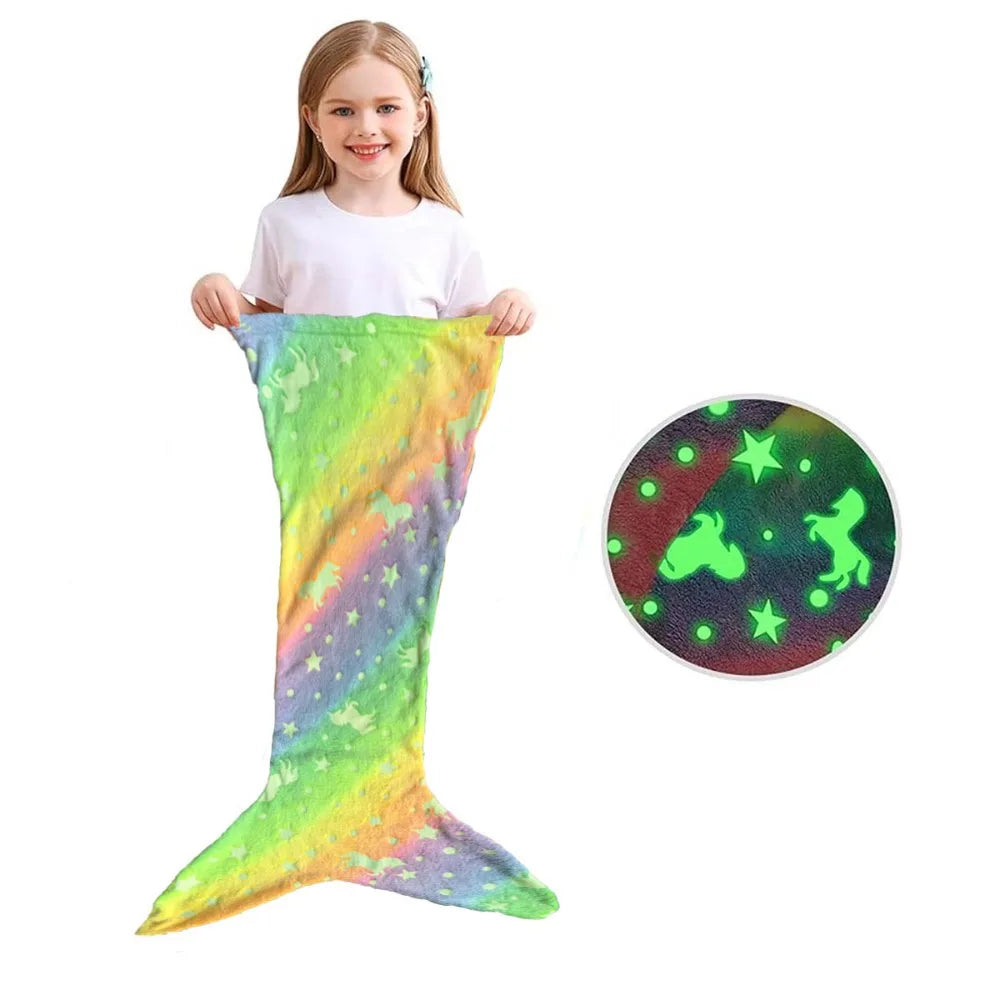 Unisex children's glow sleeping bag, soft plush mermaid blanket, adds magic to kids' bedtime