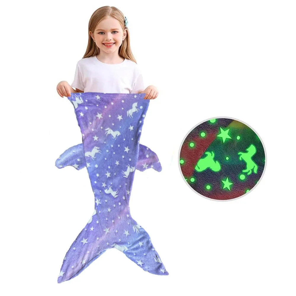 Purple mermaid glow children's sleeping bag, plush and cozy, ideal for a comfortable night's sleep