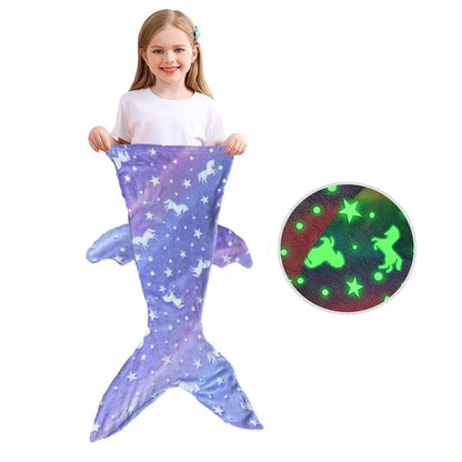 Purple mermaid glow children's sleeping bag, plush and cozy, ideal for a comfortable night's sleep