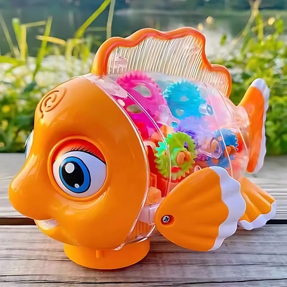 Unisex kids musical crawling fish toy with LED lights, promoting baby development and motor skills.