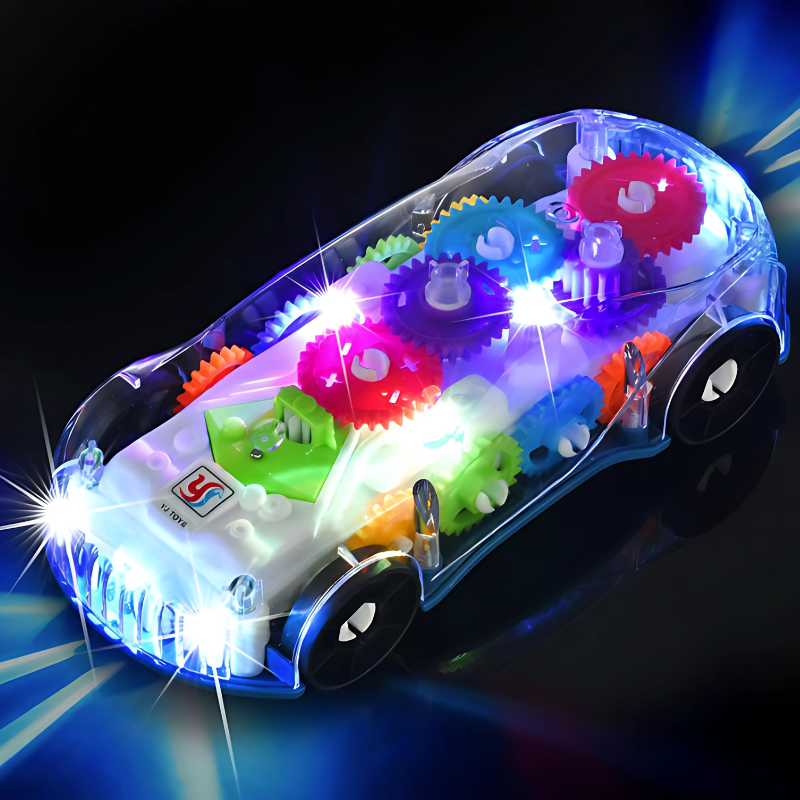 Unisex kids musical light-up gear car toy, an educational sensory play toy for toddlers