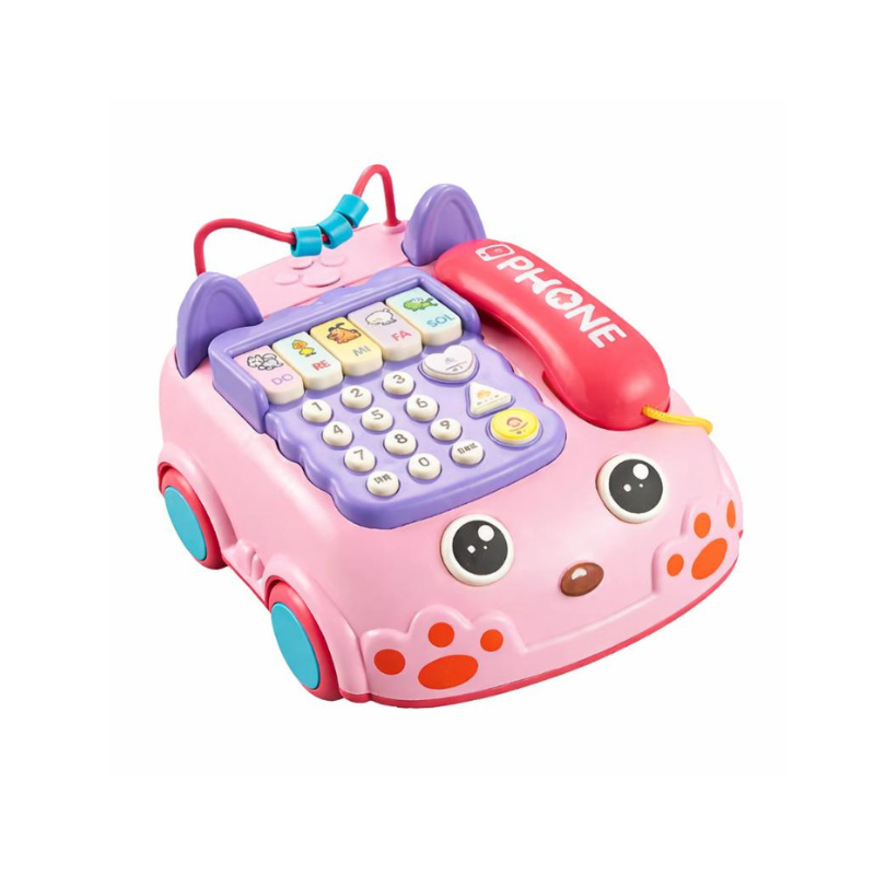 Close-up of unisex kids musical pull-along toy phone, interactive buttons, vibrant colors