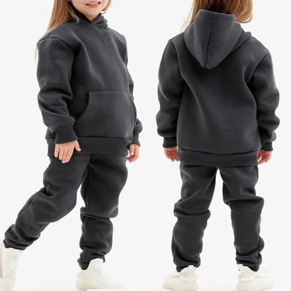 Unisex kids navy hooded tracksuit set for winter outdoor play