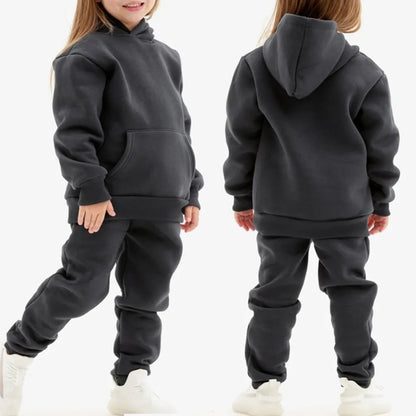Unisex kids navy hooded tracksuit set for winter outdoor play