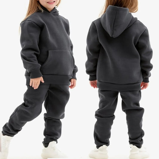 Unisex kids navy hooded tracksuit set for winter outdoor play