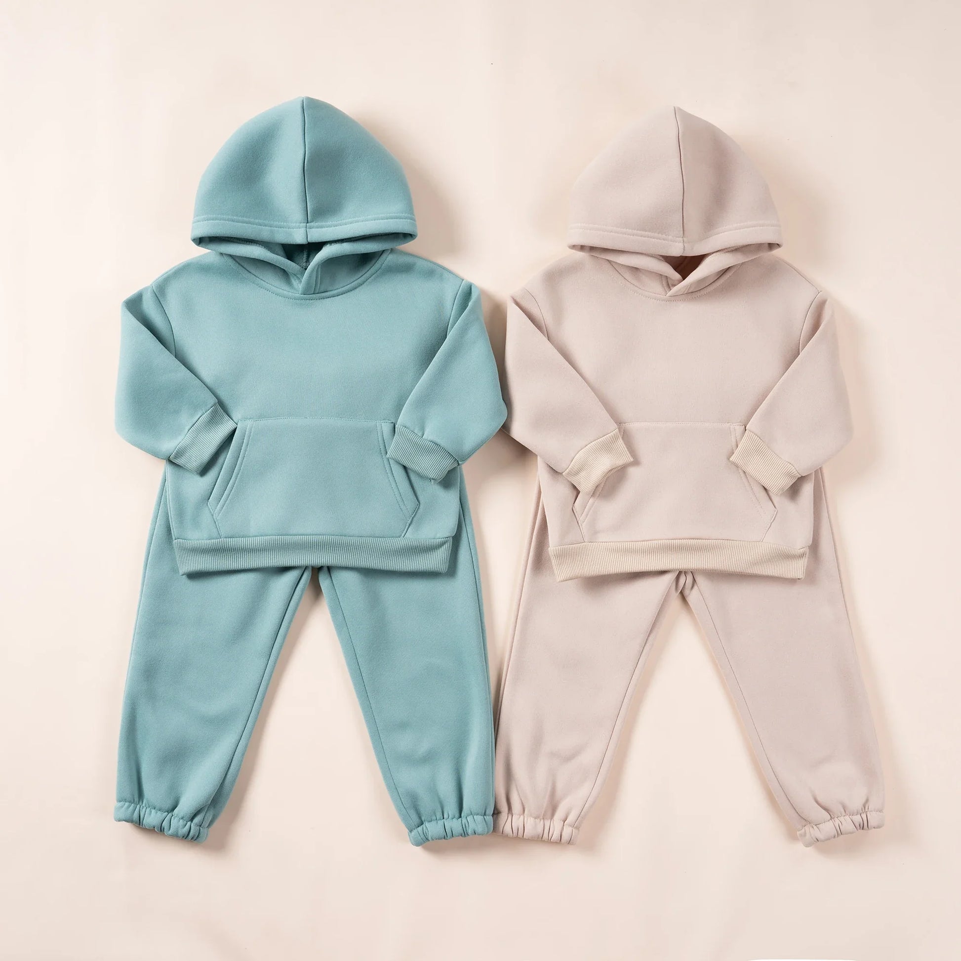 Close-up of a warm polyester hooded tracksuit texture for kids winter clothing